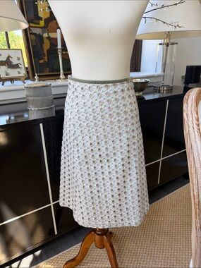 Dosa Cotton Blend Open-Work Skirt w Metallic Thread Detail M